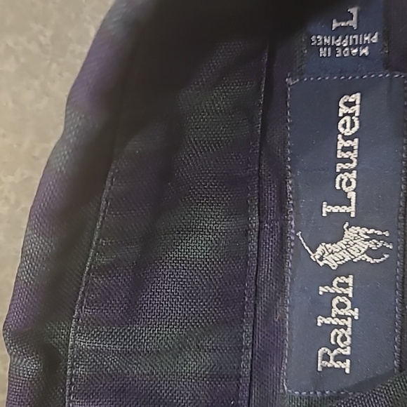 RALPH LAUREN BIG SHIRT BUTTON DOWN NAVY BLUE AND GREEN - Picture 6 of 7